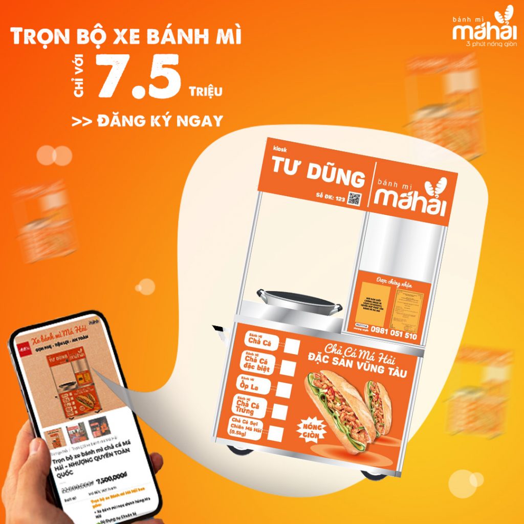 MÁ HẢI - LÀM NÊN KHÁC BIỆT NHƯỢNG QUYỀN BÁNH MÌ VIỆT NAM 3 Trọn bộ xe bánh mì Má Hải chỉ 7,5tr