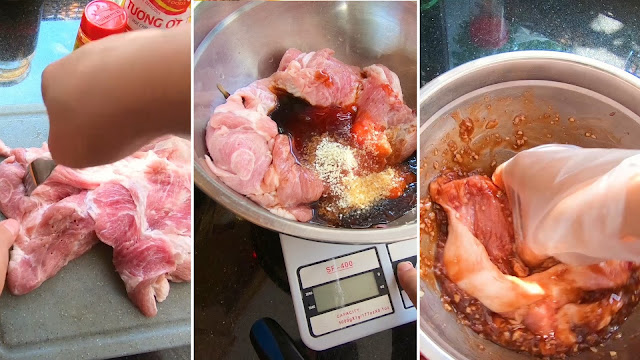 Thịt ba chỉ được sơ chế sạch sẽ và tẩm ướp cho thấm vị. (source: Internet).
