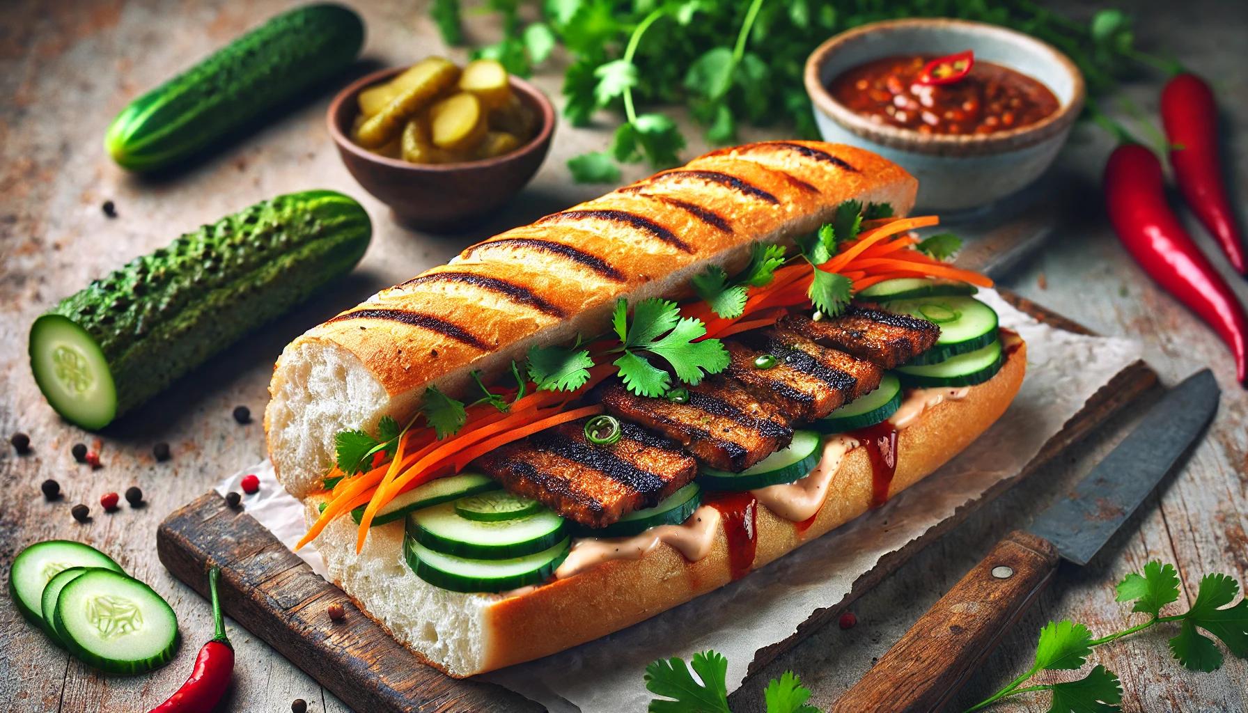 Hình ảnh minh họa bánh mì thịt nướng chay.