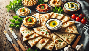 Bánh mì Pita cũng rất phổ biến khi dùng kèm với các loại sốt.