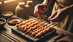 Que tre cần được ngâm nước trước khi sử dụng để tránh bị cháy khi nướng. Sau khi ngâm, bạn để ráo nước và chuẩn bị cho bước xiên gà.