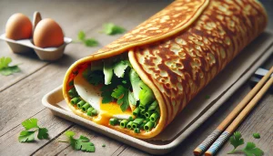 Jian Bing là loại bánh phổ biến với nguyên liệu là hành và trứng. 