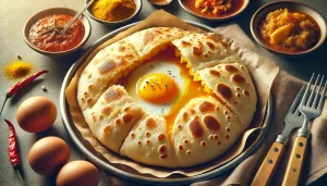 Roti Telur - Bánh có nhân trứng, ăn kèm với cà ri hoặc nước sốt cay.