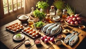 Những nguyên liệu để làm nên món chả cá rất đơn giản và dễ tìm.