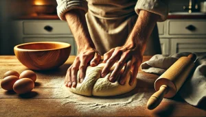 Trong suốt quá trình nhào, bạn cần kiểm tra độ dẻo của bột bằng cách kéo lớp bột một chút để kiểm tra.