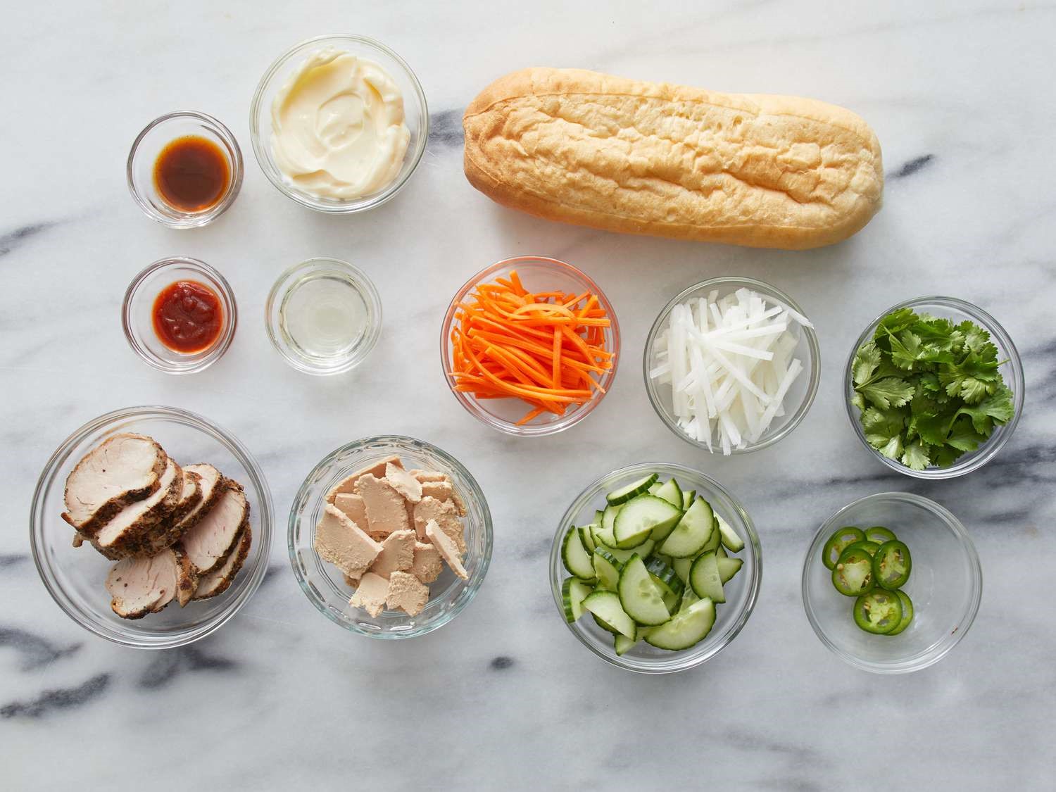 Ingredients to make a basic banh mi