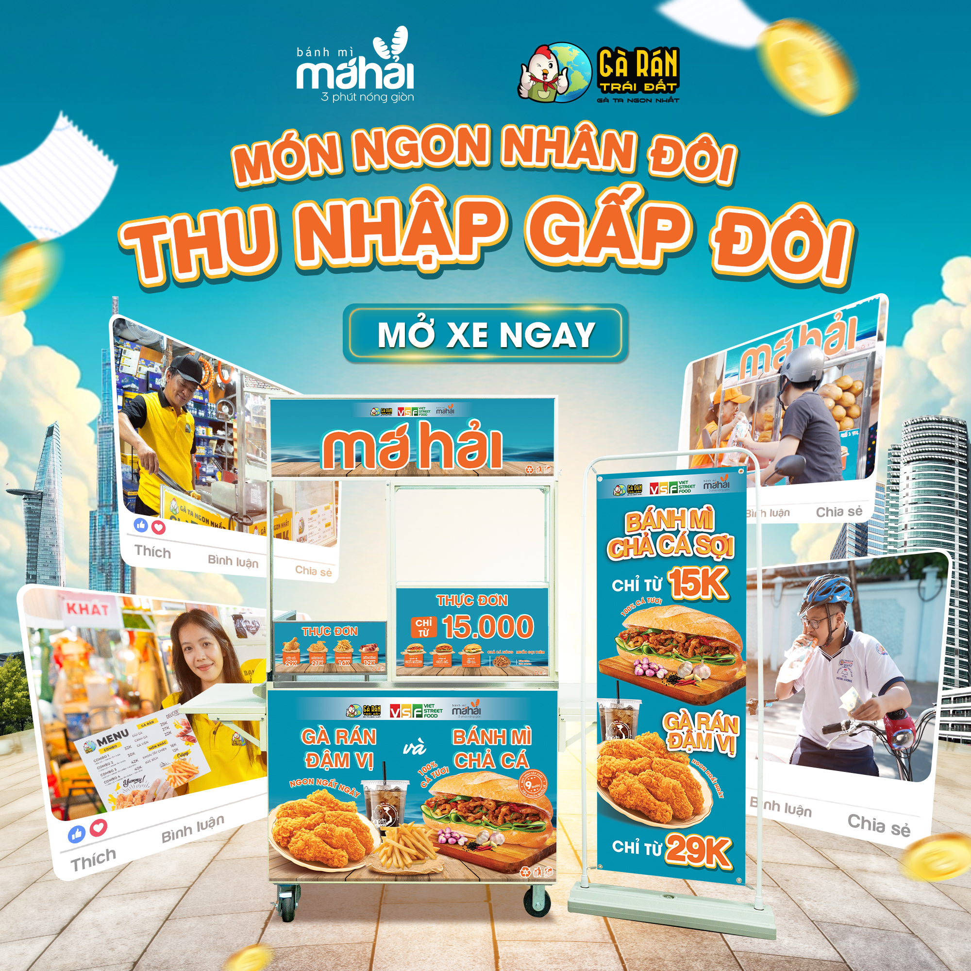 Cách kinh doanh hiệu quả: Bánh Mì Má Hải kết hợp với Gà Rán Trái Đất.